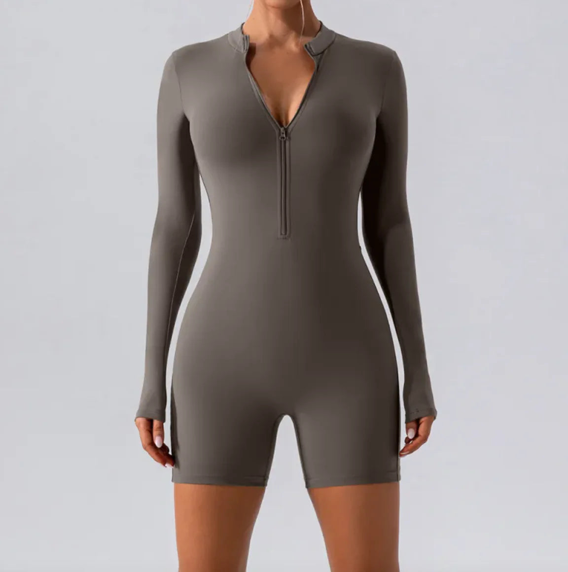 Long-Sleeve Zippered One-Piece Dance Suit