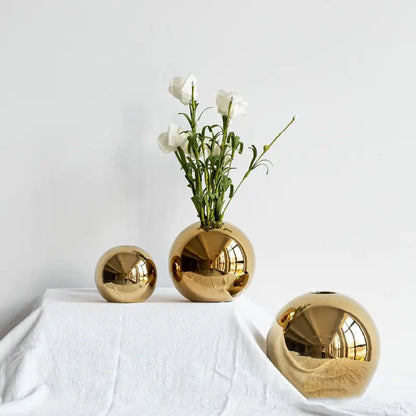 Golden Ceramic Round Ball Vase