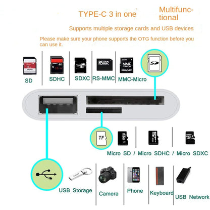 USB C 3 in 1 Hub Converter Type-C Adapter SD Card Reader For MacBook Pro Laptop