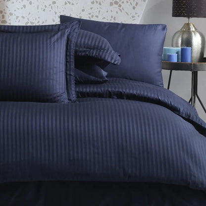 Hobby striped navy blue - double jacquard satin bed linen set