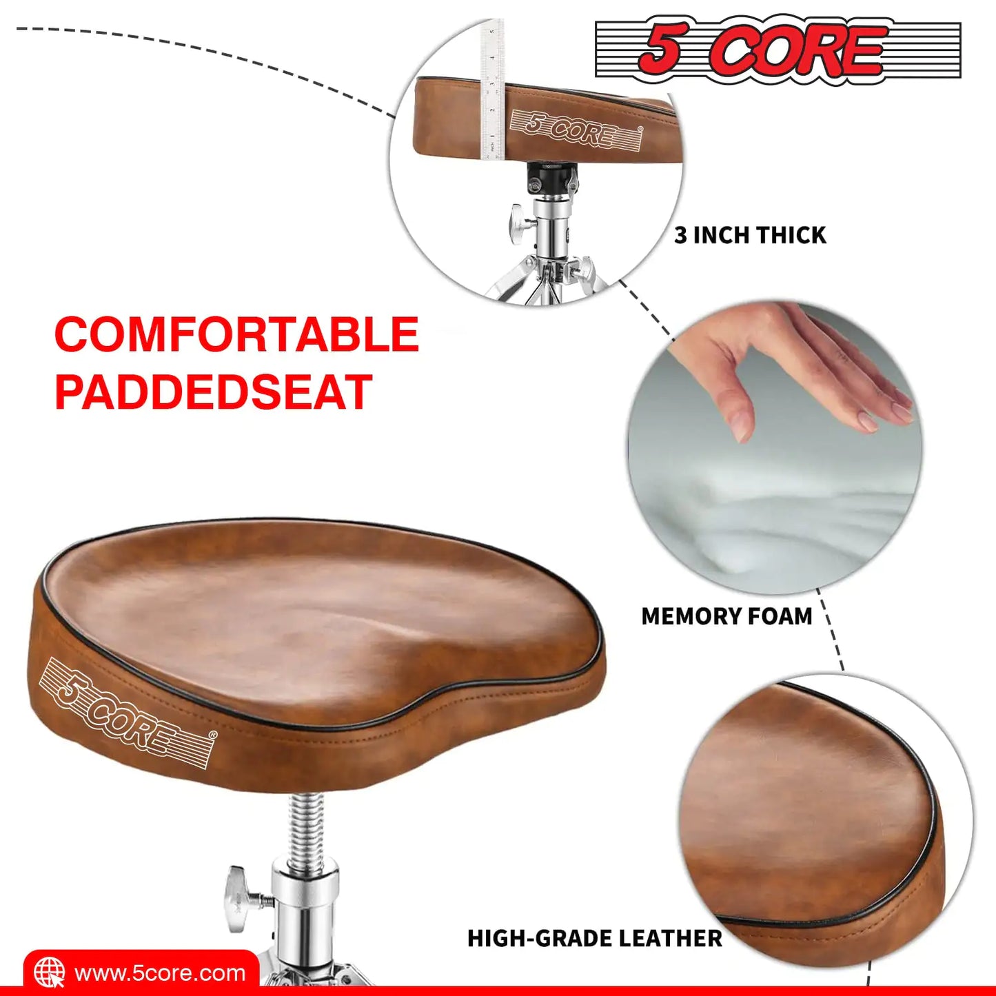 5Core Drum Throne Padded Guitar Stool Saddle Drummer Seat for Adults & Kids