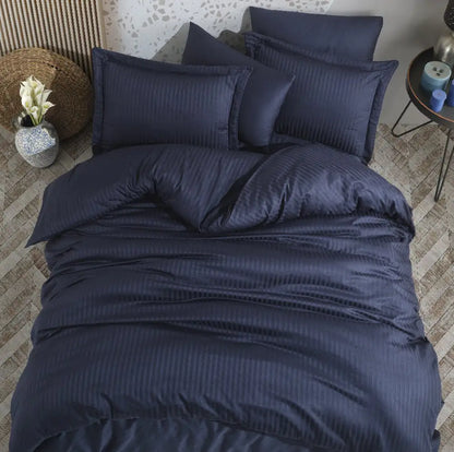 Hobby striped navy blue - double jacquard satin bed linen set