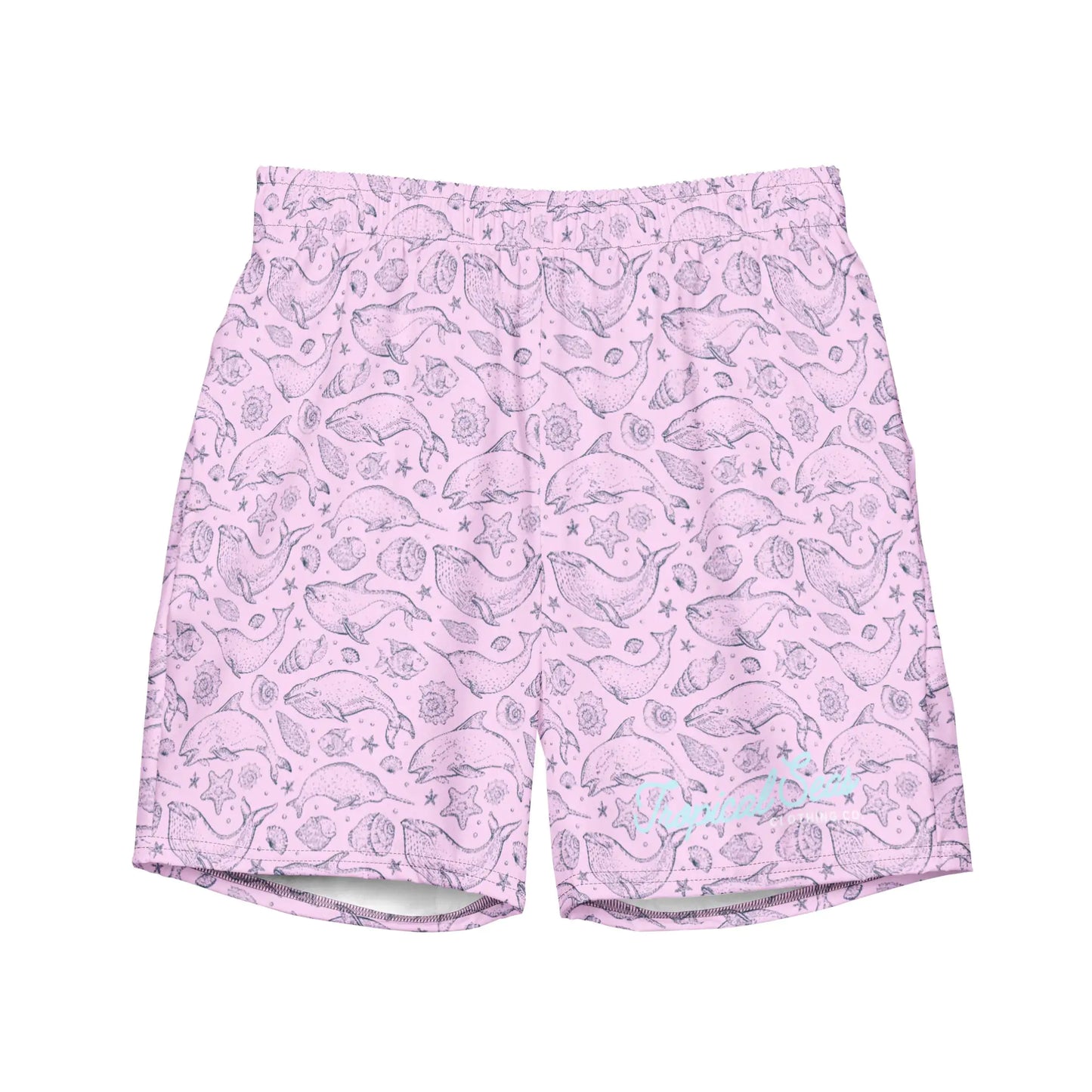 Men's Eco Pink Whale Pod Swim Trunks