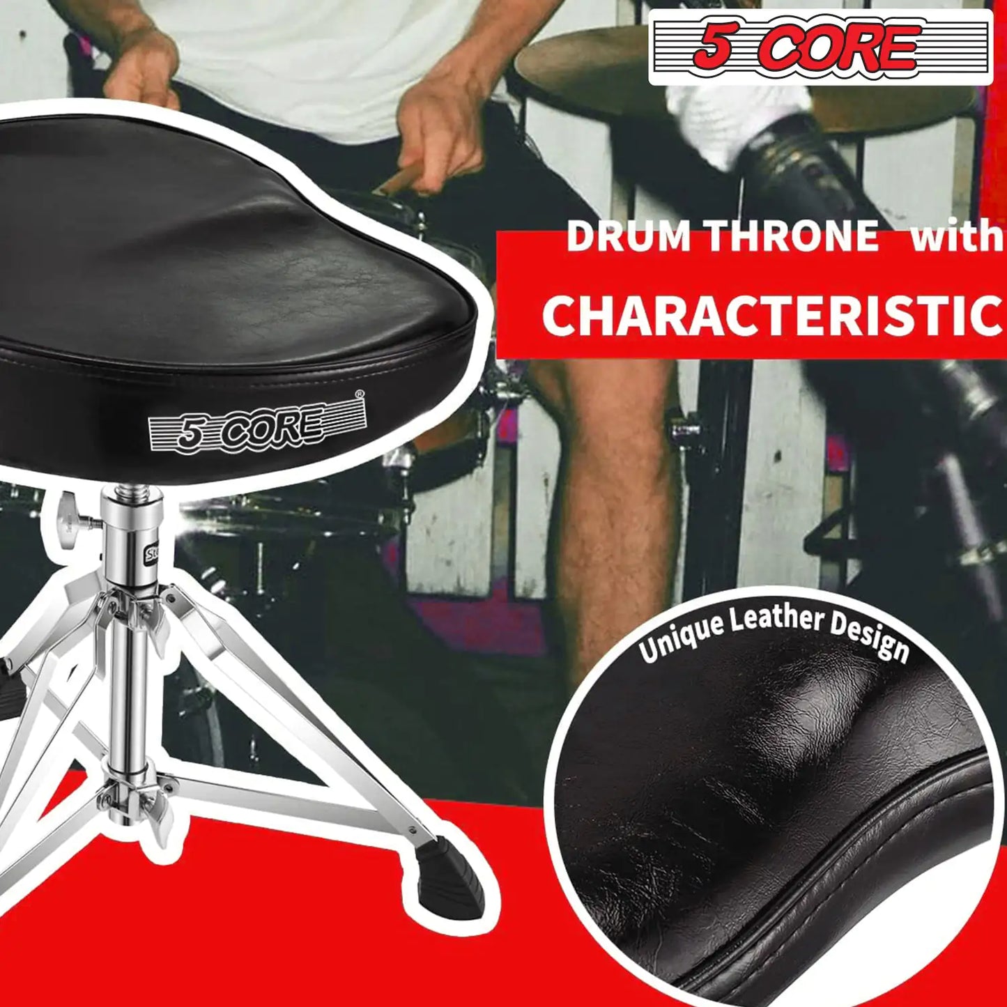 5Core Drum Throne Padded Guitar Stool Saddle Drummer Seat for Adults & Kids