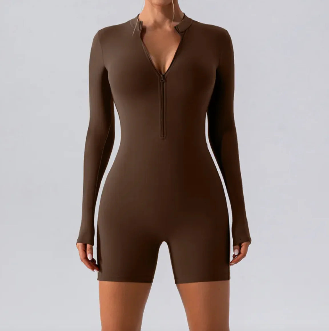 Long-Sleeve Zippered One-Piece Dance Suit