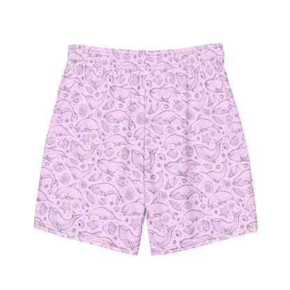 Men's Eco Pink Whale Pod Swim Trunks